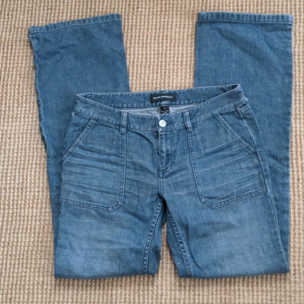 Medium blue wide leg sailor style denim jeans